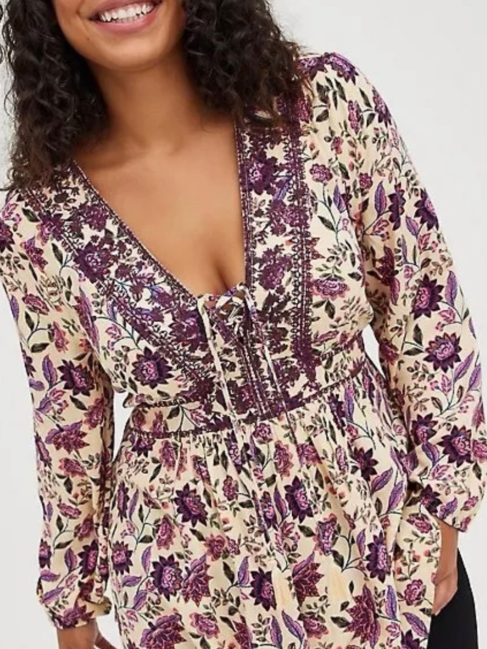 Torrid Babydoll Sand Floral Lace Top Womens Plus Size 5XL Cream Purple Cute Boho
